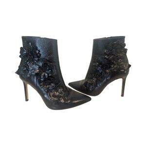 Zara Black 3D Floral Appliqué Ankle Boots Size 37
